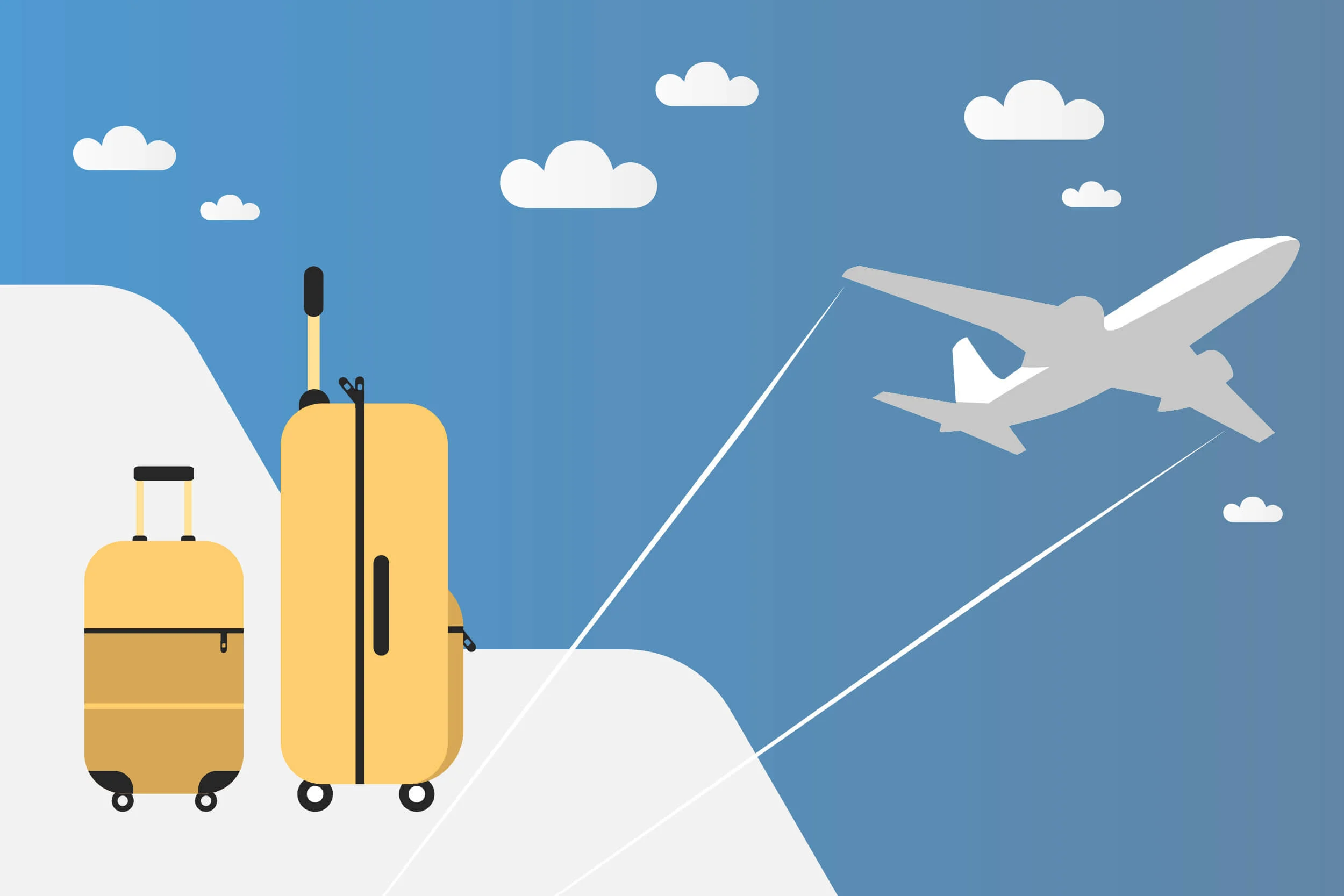 grafik mit koffer und flugzeug