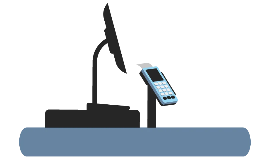 Illustration einer Kasse mit Zahlungsterminal