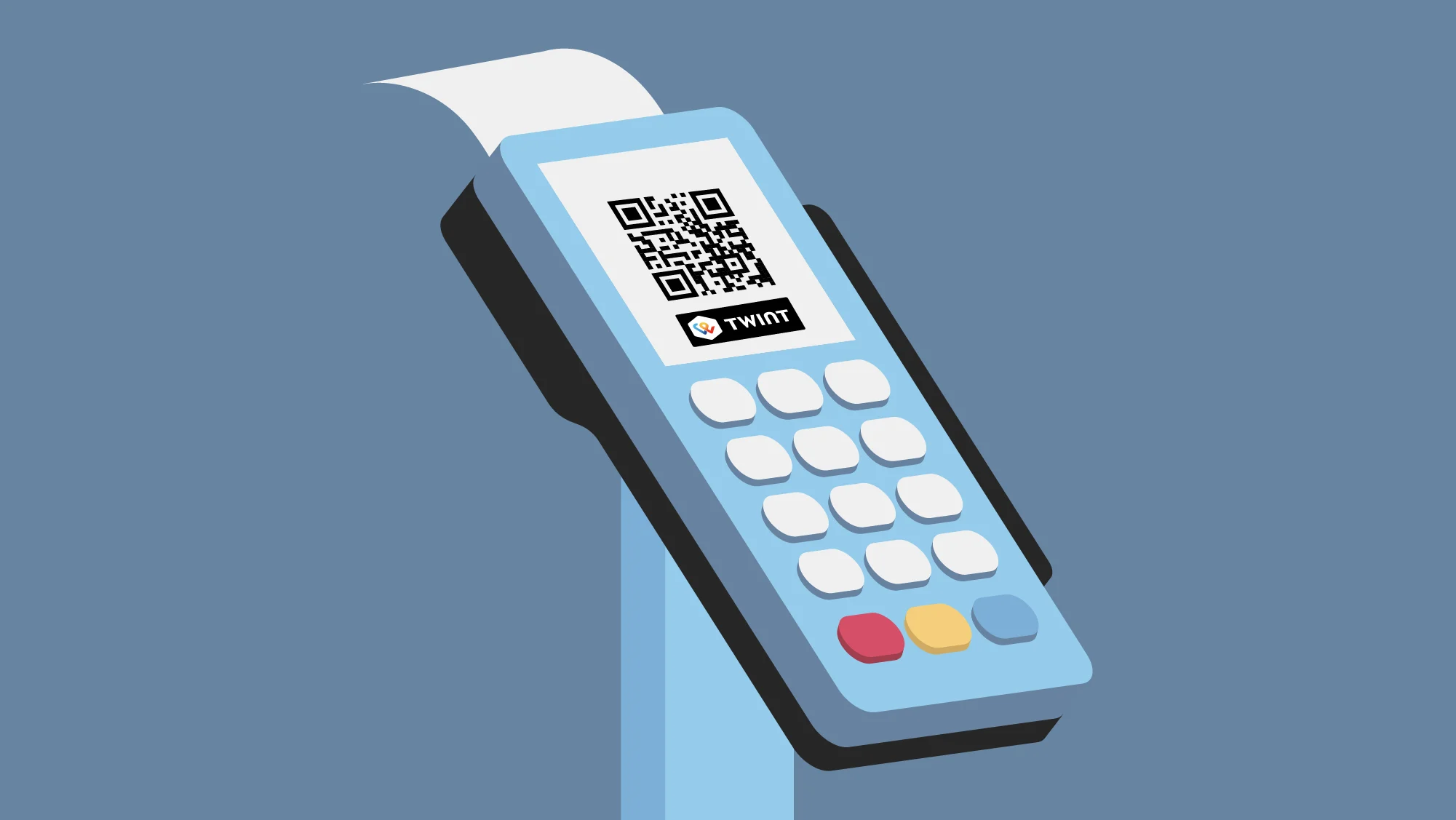 Illustration eines stationären Zahlterminals mit TWINT QR-Code