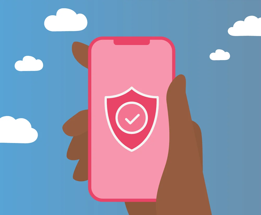 Illustration einer Handyversicherung mit einer Hand, welche ein Smartphone hält