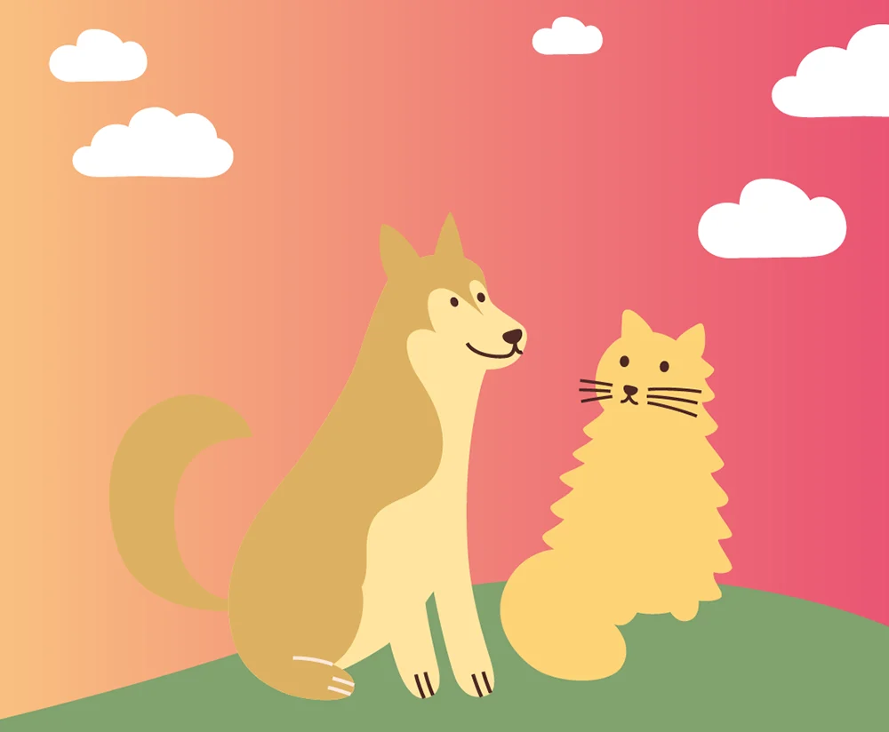Illustration einer Haustierversicherung mit einem Hund und einer Katze