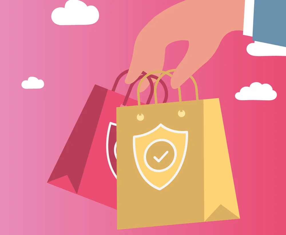Illustration einer Shoppingversicherung mit zwei Einkaufstüten