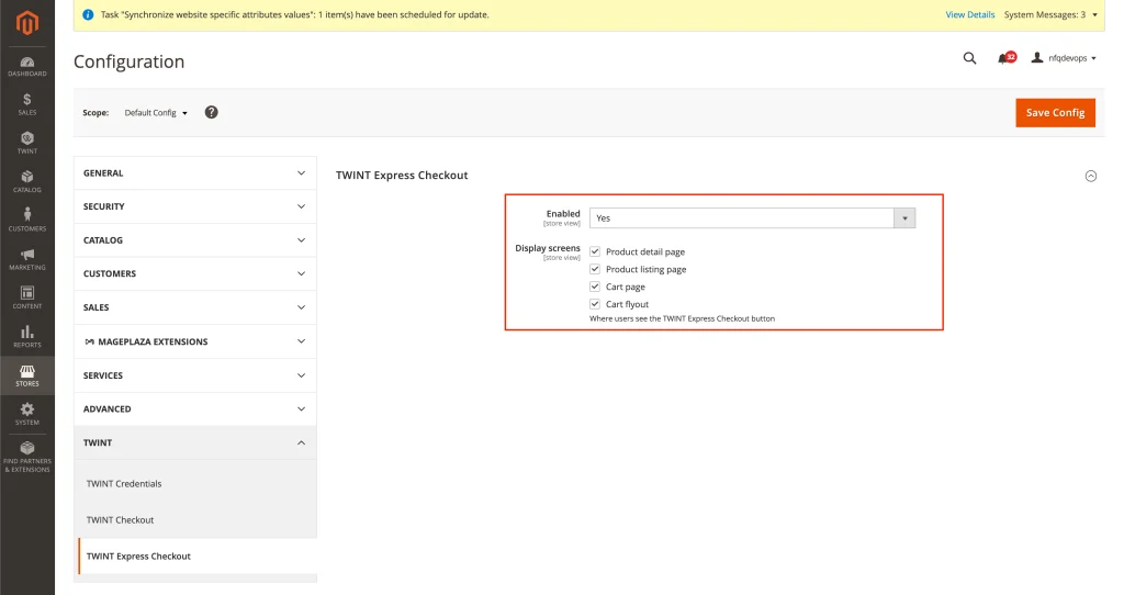 TWINT Express Checkout Einstellung